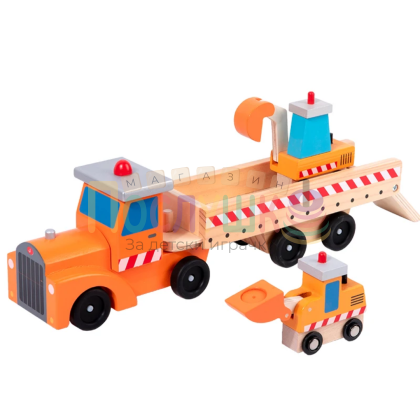 Комплект дървен камион с машини 